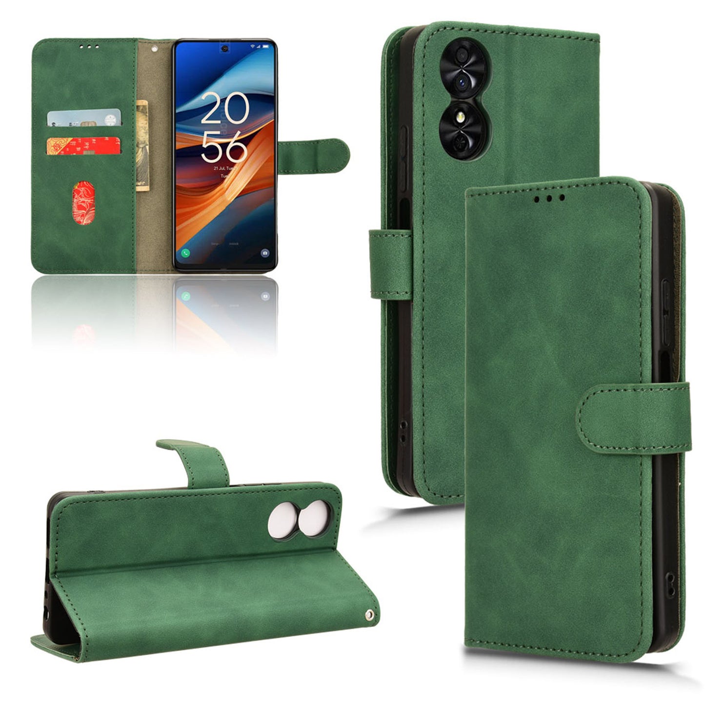 Wallet Case with Card Holder Flip Magnetic Protective Cover for TCL 50 SE, Green