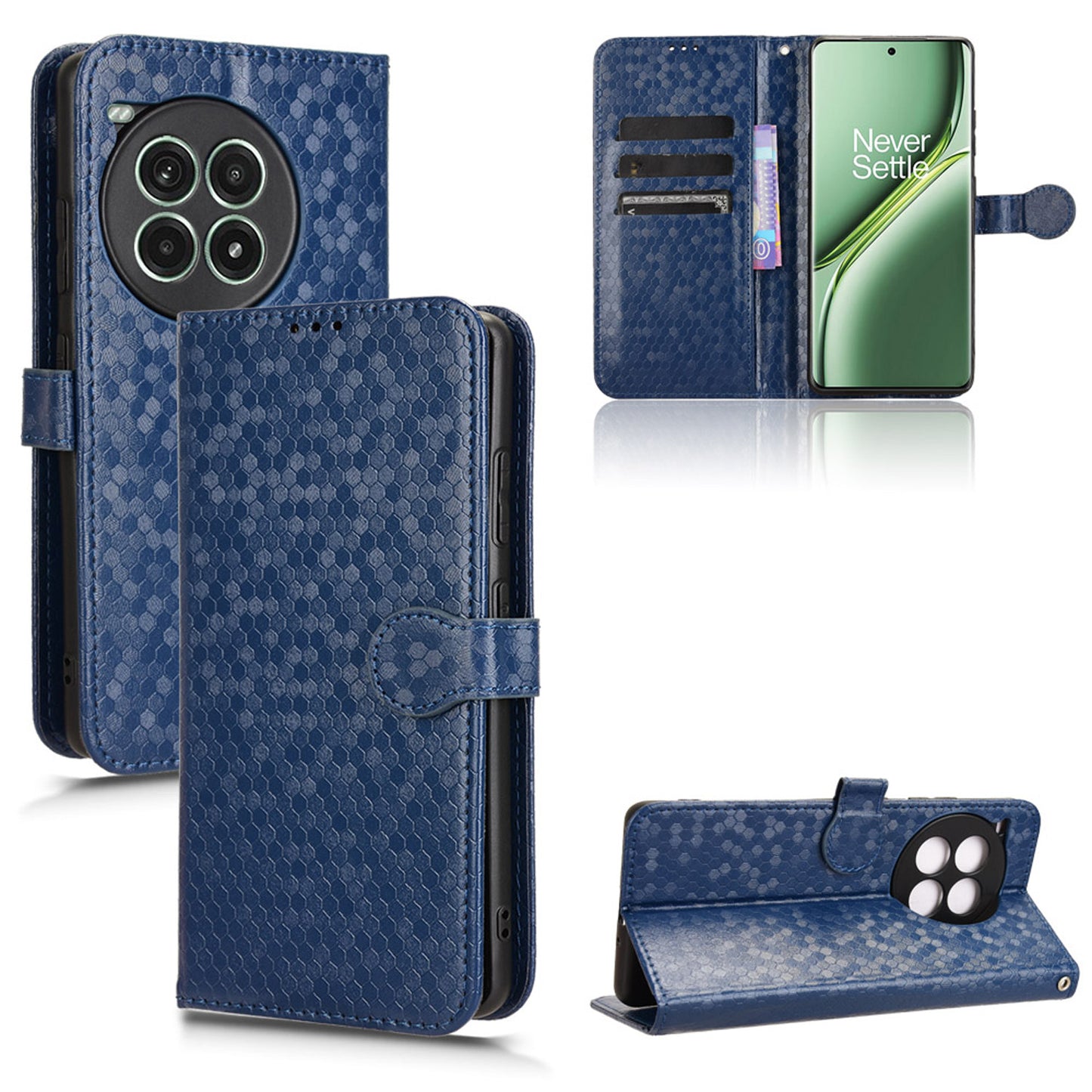 Slim Flip Polka-Dots Phone Case with Card Holder for OnePlus Ace 3 Pro, Blue