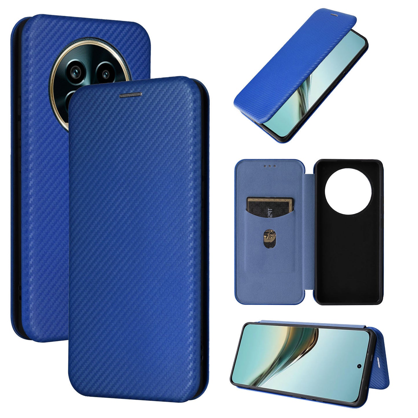 Carbon Fiber Flip Case for Realme 13 Pro Plus, Blue