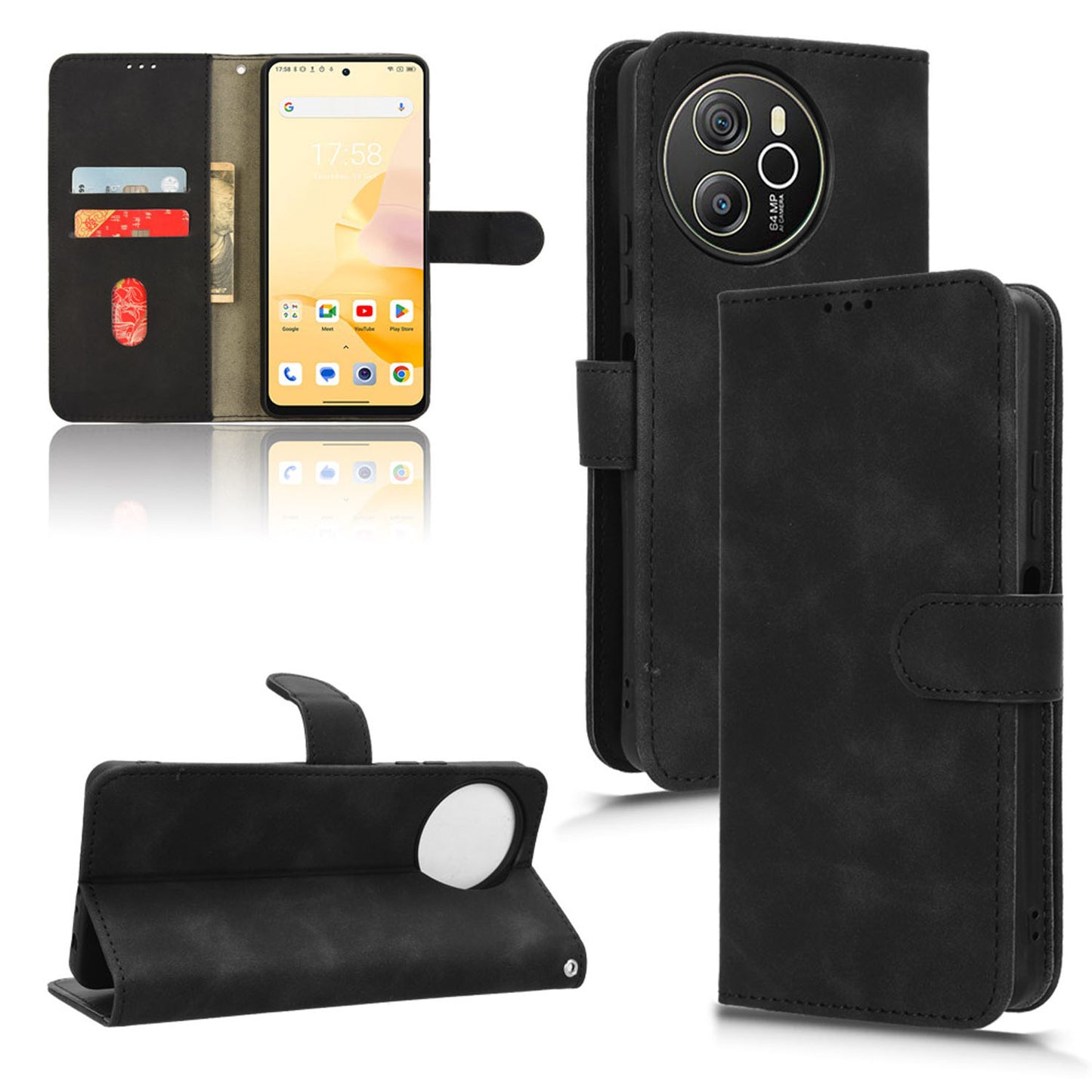 Wallet Case with Card Holder Flip Magnetic Protective Cover for Blackview SHARK 8, Black