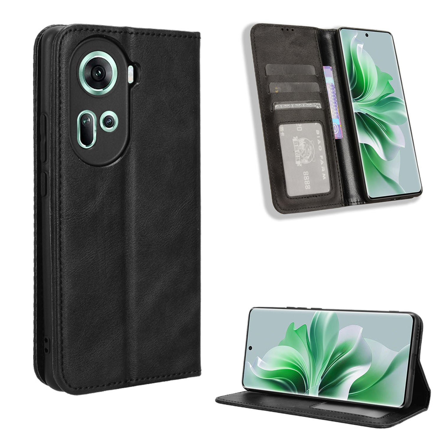 OPPO Reno11 5G Flip Folio Case with Card Holder Hidden Magnetic, Brown