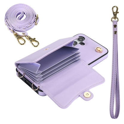 Crossbody Leather Detachable Adjustable Strap Wristlet Flip Case for Samsung Galaxy A15 5G, Purple