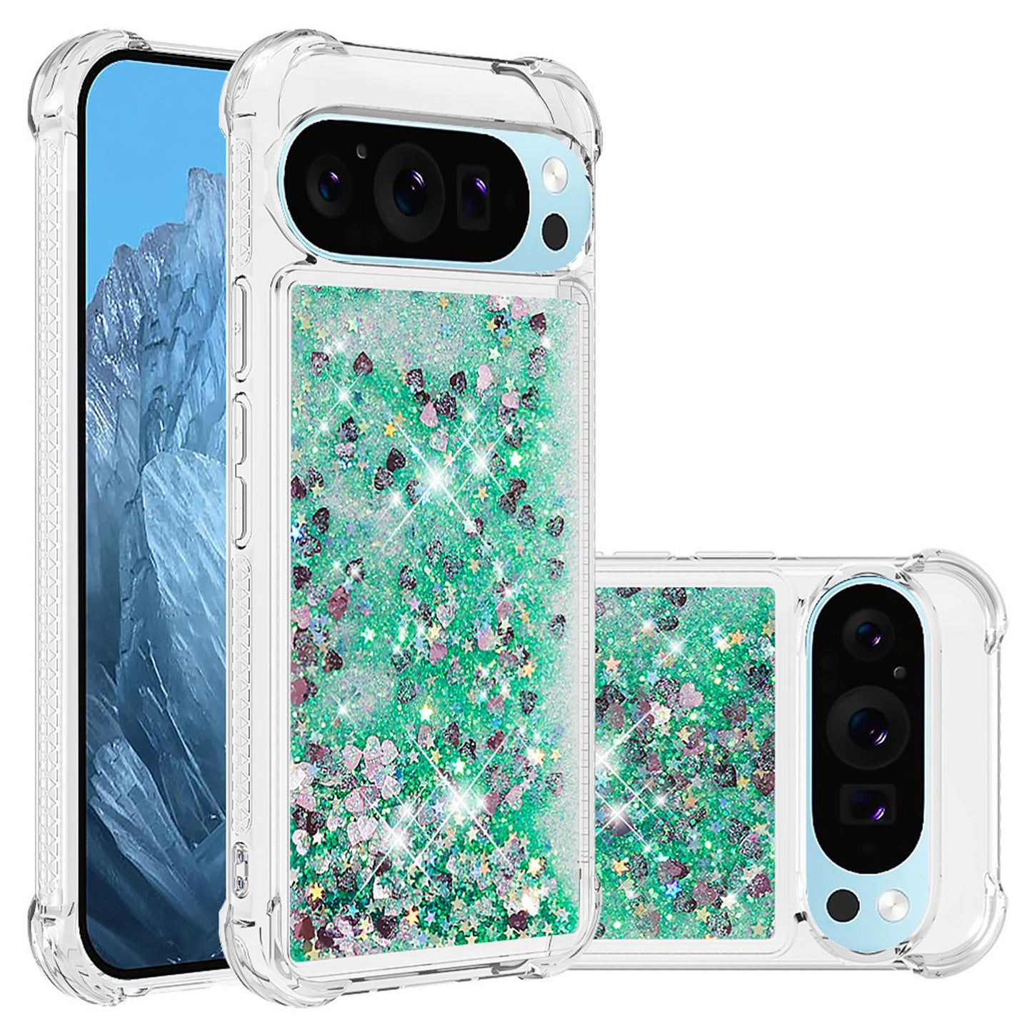 Liquid Flowing Case Anti Fall Proof Soft TPU Bumper Cover for Google Pixel 9 Pro XL, Green Love