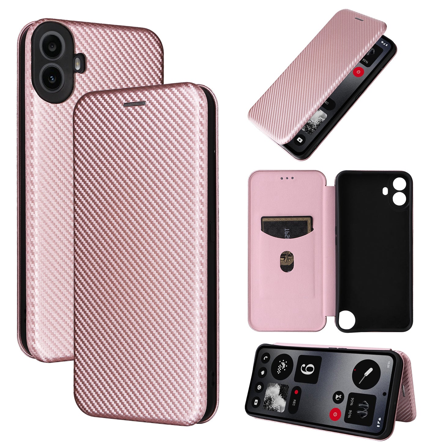 Carbon Fiber Flip Case for Nothing CMF Phone 1, Rose Gold