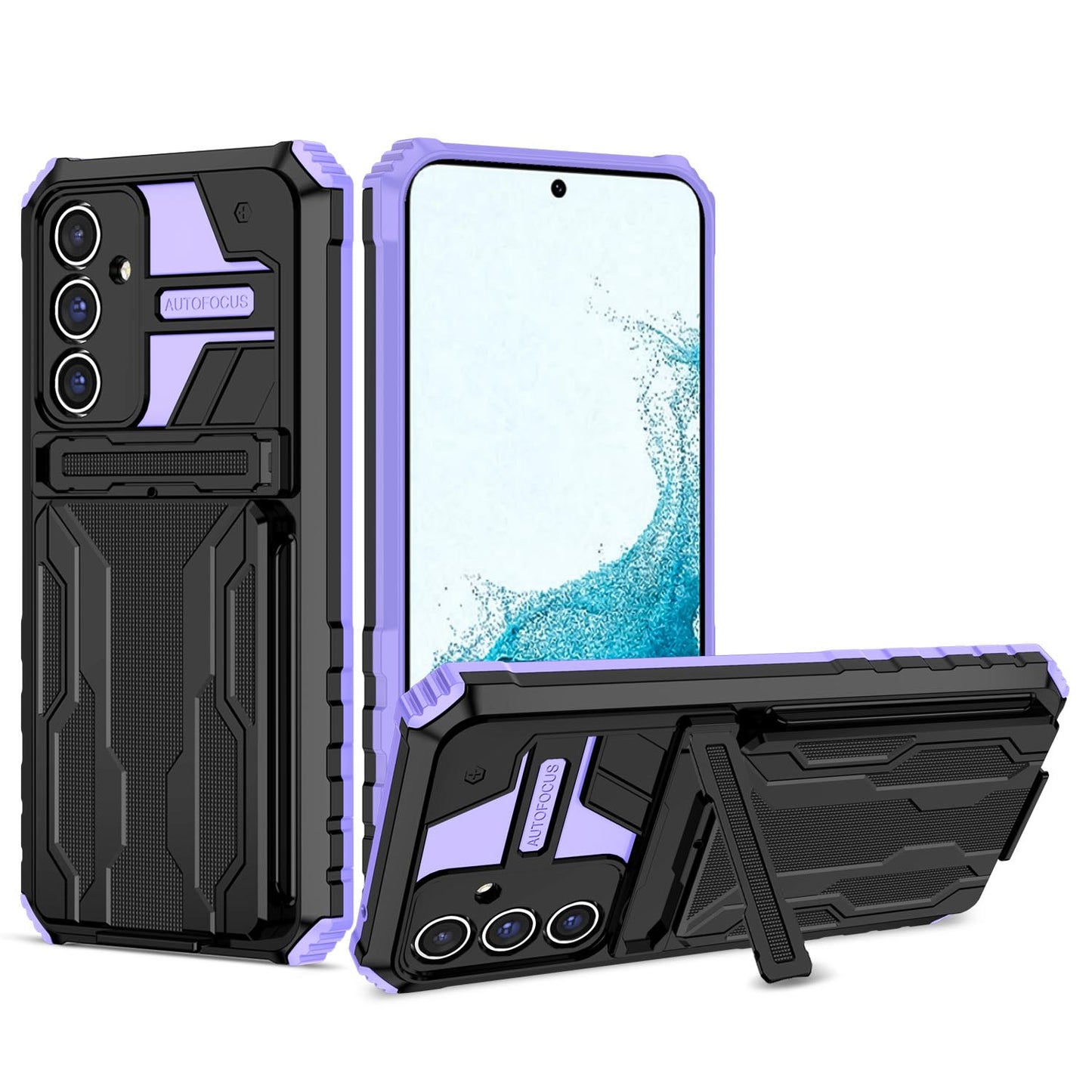 Detachable Card Holder Case with Kickstand Heavy Duty Cover for Samsung Galaxy A54 5G, Purple