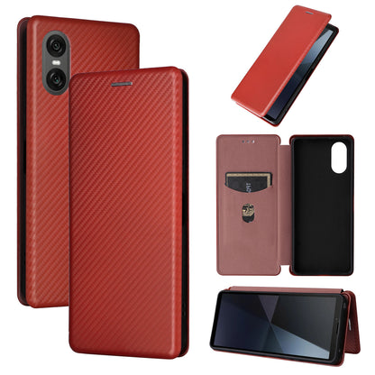 Carbon Fiber Flip Case for Sony Xperia 10 VI 2024, Brown