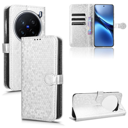 Slim Flip Polka-Dots Phone Case with Card Holder for Samsung VIVO X200 Pro, Silver