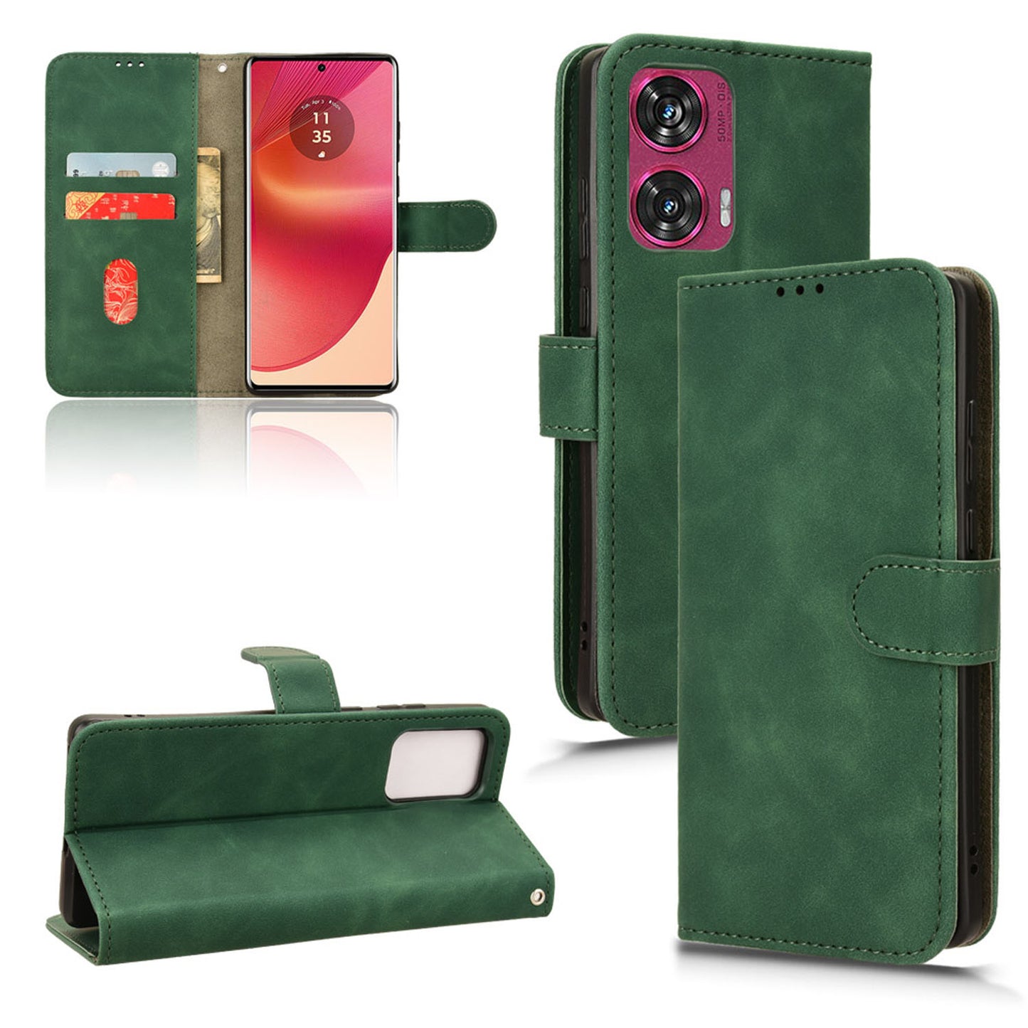 Wallet Case with Card Holder Flip Magnetic Protective Cover for Motorola Edge 50 Fusion, Green