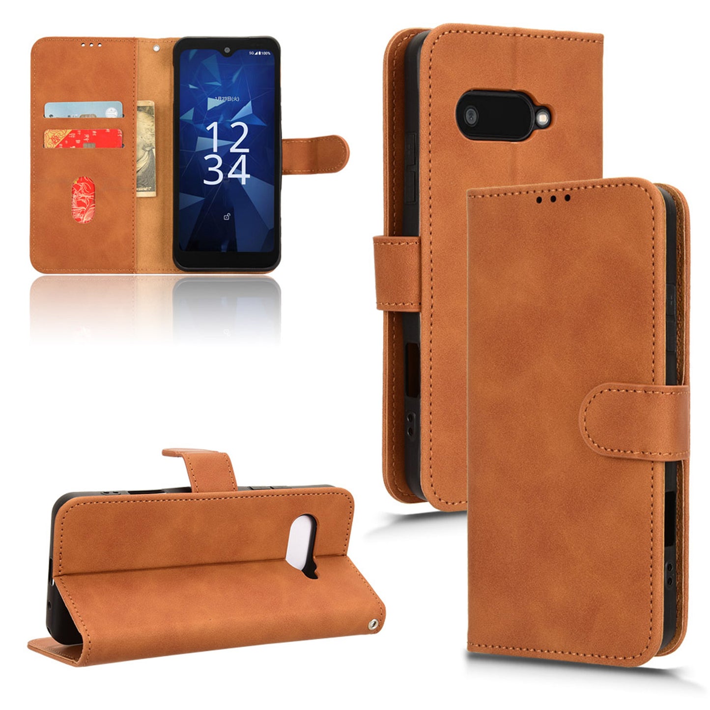 Wallet Case with Card Holder Flip Magnetic Protective Cover for Kyocera Digno SX4, Brown