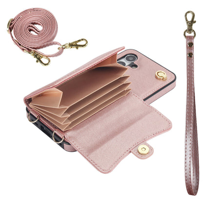 Crossbody Leather Detachable Adjustable Strap Wristlet Flip Case for Samsung Galaxy S24+, Rose Gold