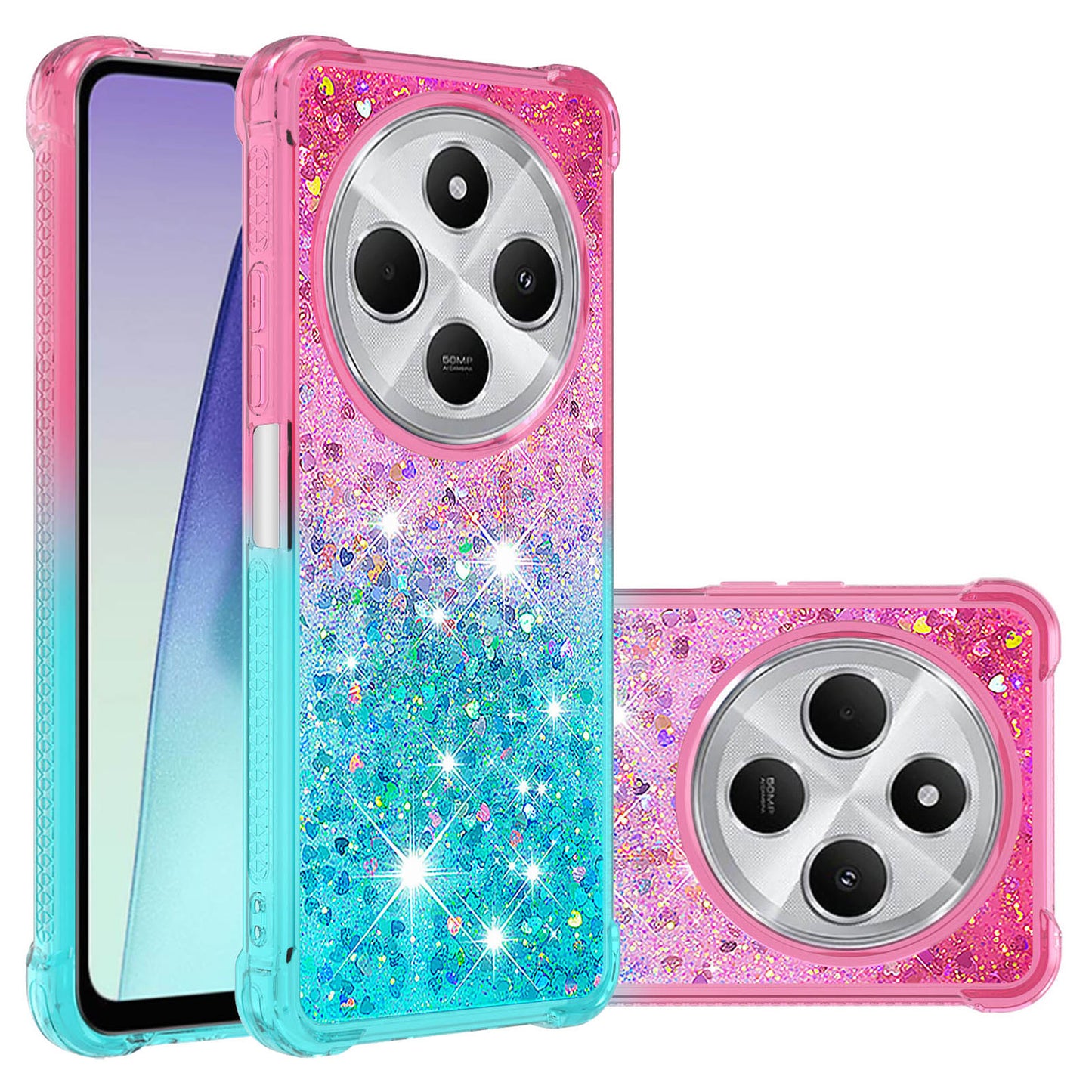 Redmi 14C 5G Gradient Quicksand Series Bling Liquid TPU Case, Blue&Purple