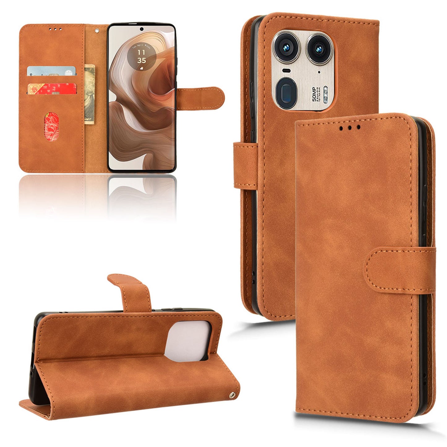 Wallet Case with Card Holder Flip Magnetic Protective Cover for Motorola Edge 50 Ultra, Brown