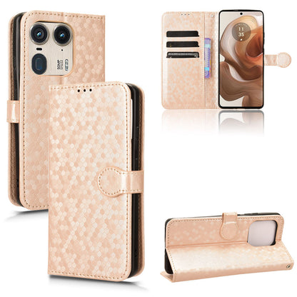 Slim Flip Polka-Dots Phone Case with Card Holder for Motorola Edge 50 Ultra, Rose Gold