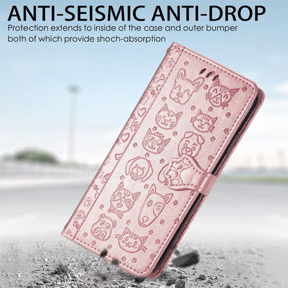 Wallet Case for Google Pixel 9A 8 Pro, Embossed Pattern Cartoon Style Crossbody Flip Phone Cover - Catdogyhgs Series