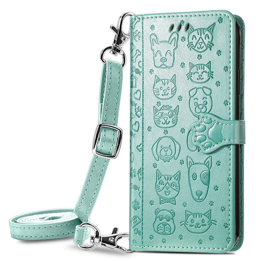 Wallet Case for Google Pixel 9A 8 Pro, Embossed Pattern Cartoon Style Crossbody Flip Phone Cover - Catdogyhgs Series