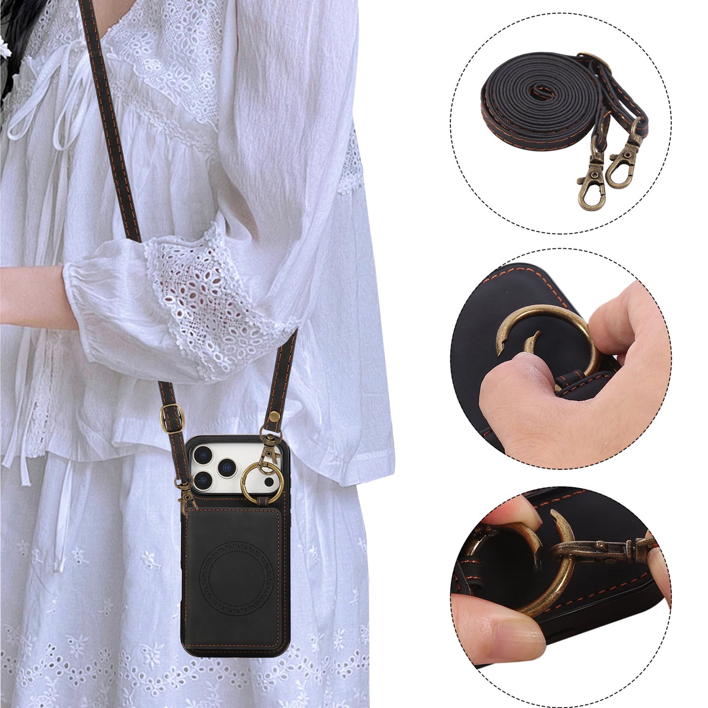 For iPhone 17 16 15 Pro Max Crossbody Wallet Case with Card Holder Magnetic Car Mount - Czcxxk Series