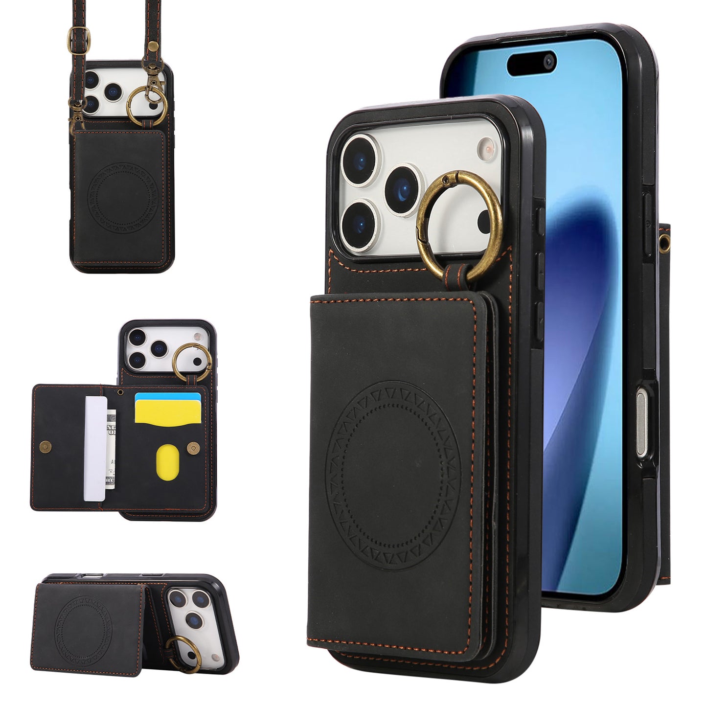 For iPhone 17 16 15 Pro Max Crossbody Wallet Case with Card Holder Magnetic Car Mount - Czcxxk Series