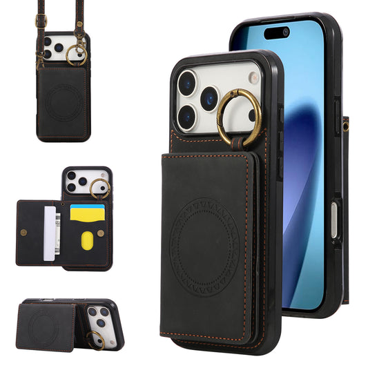 For iPhone 17 16 15 Pro Max Crossbody Wallet Case with Card Holder Magnetic Car Mount - Czcxxk Series