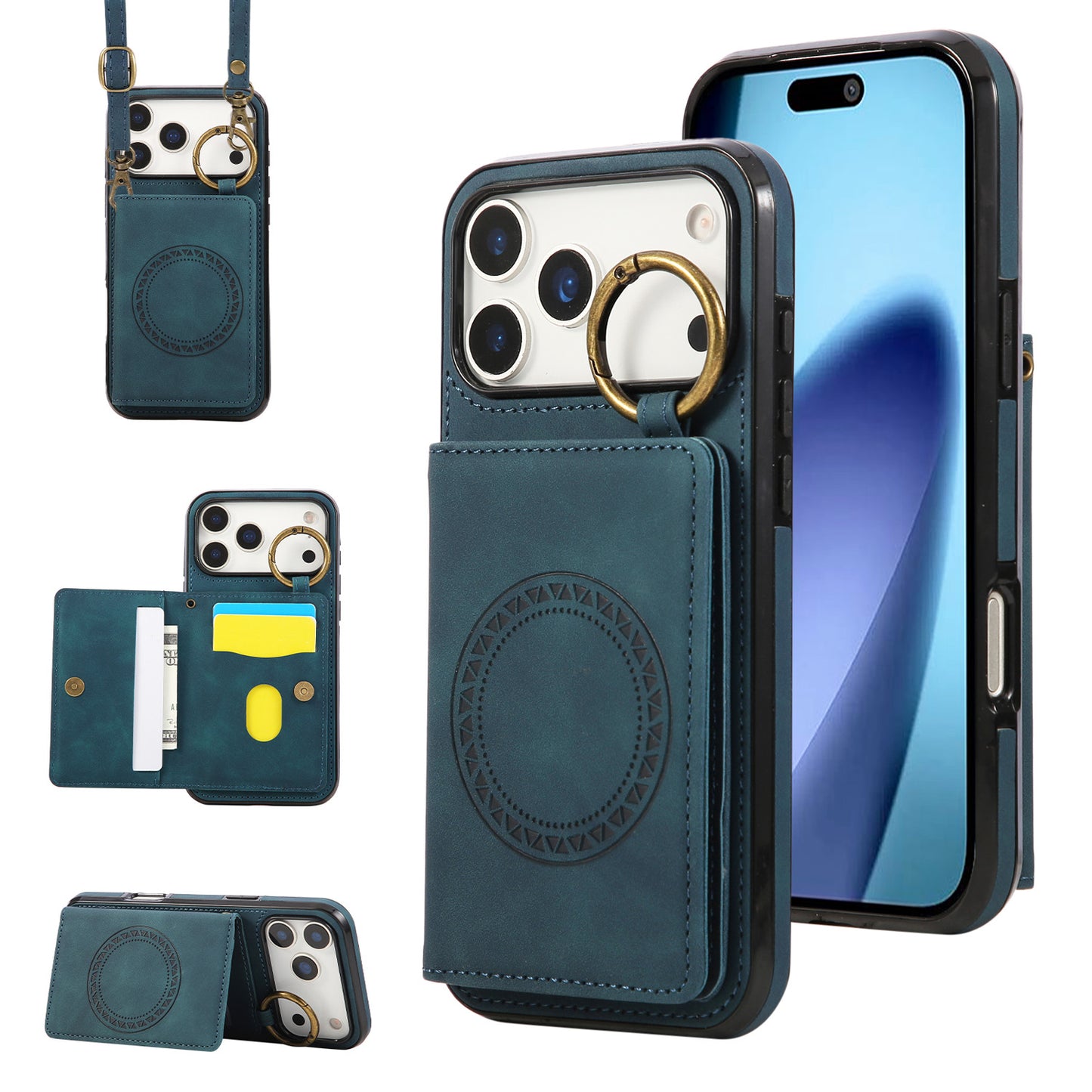 For iPhone 17 16 15 Pro Max Crossbody Wallet Case with Card Holder Magnetic Car Mount - Czcxxk Series