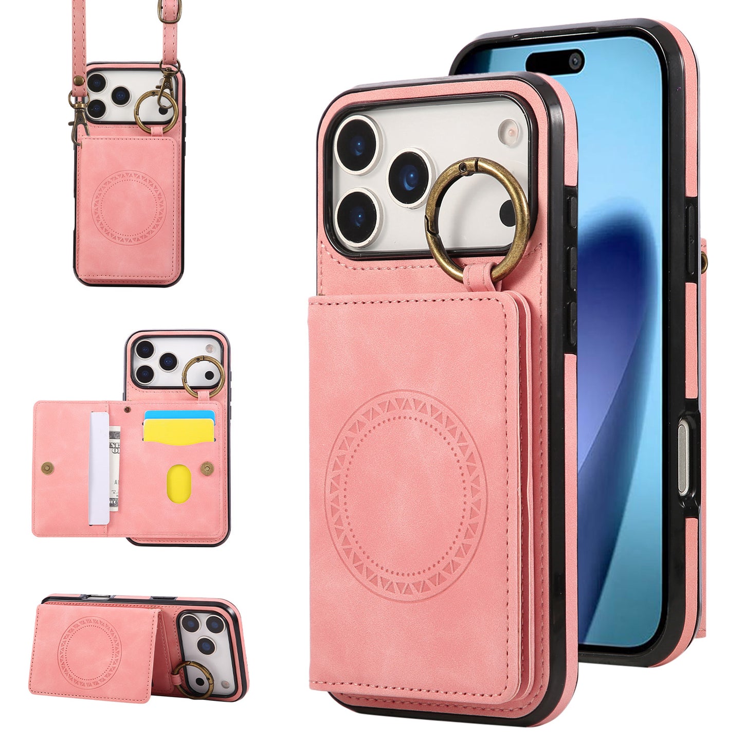 For iPhone 17 16 15 Pro Max Crossbody Wallet Case with Card Holder Magnetic Car Mount - Czcxxk Series