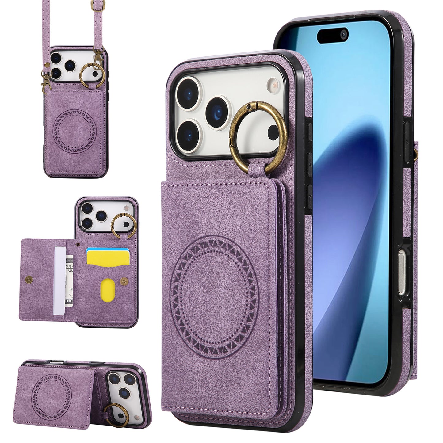 For iPhone 17 16 15 Pro Max Crossbody Wallet Case with Card Holder Magnetic Car Mount - Czcxxk Series