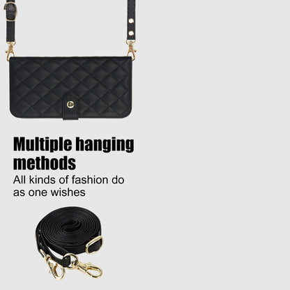 For iPhone 16e 15 Pro Max Crossbody Wallet Case with Card Holder, Quilted Leather Wrist Strap RFID Blocking Case - Dgnxxfgs Series