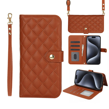 For iPhone 16e 15 Pro Max Crossbody Wallet Case with Card Holder, Quilted Leather Wrist Strap RFID Blocking Case - Dgnxxfgs Series
