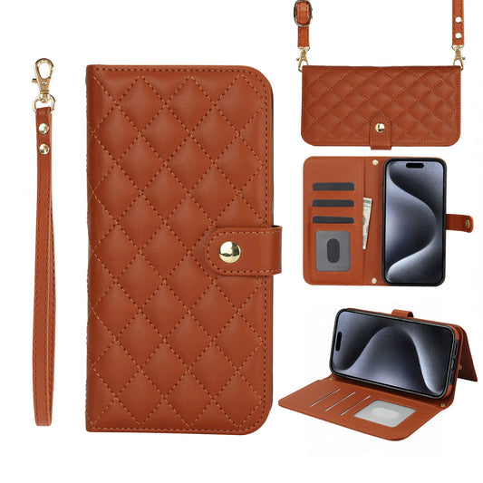 For Google Pixel 9 8 Pro Crossbody Wallet Case with Card Holder, Quilted Leather Wrist Strap RFID Blocking Case - Dgnxxfgs Series