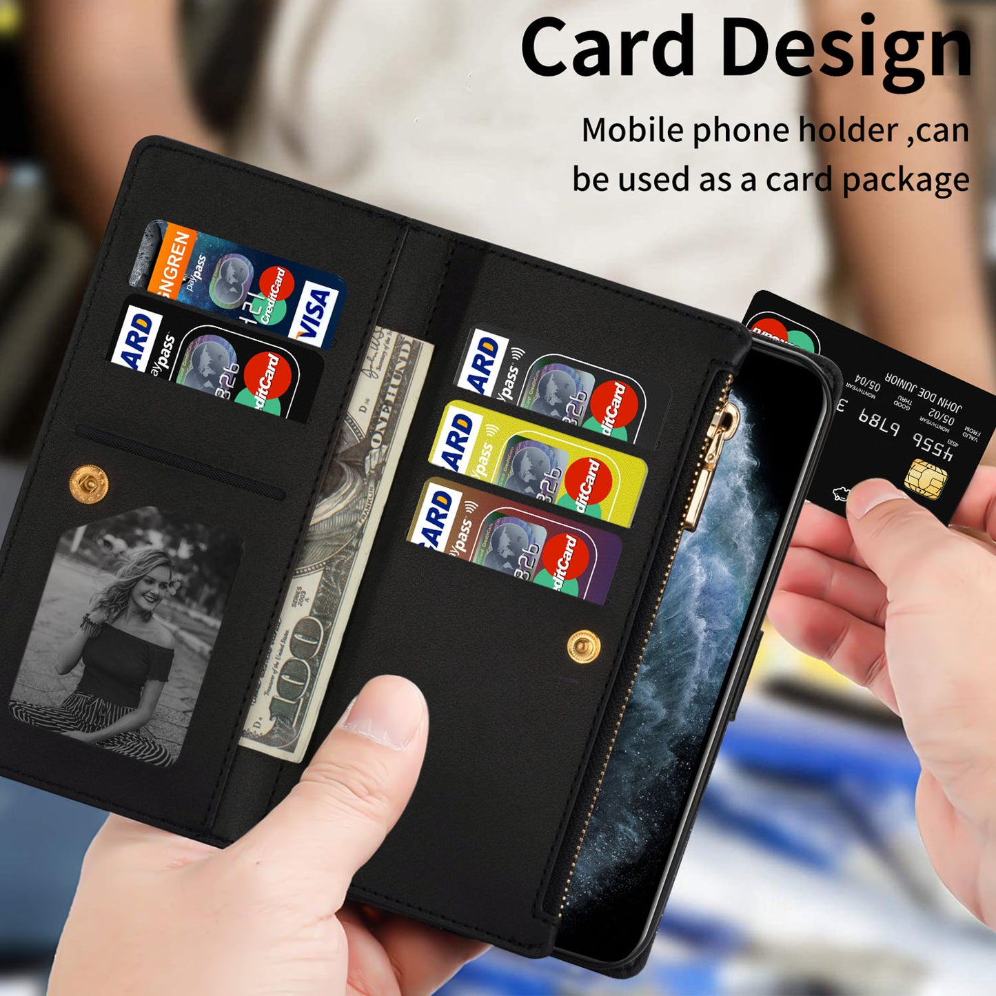 For Galaxy S25 Edge S24 Wallet Case with 9 Card Slots and Zipper Pocket, PU Leather Phone Cover - Dkxkld Series
