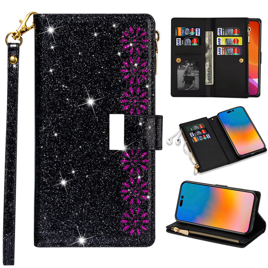 For Galaxy S25 Edge S24 Wallet Case with 9 Card Slots and Zipper Pocket, PU Leather Phone Cover - Dkxkld Series