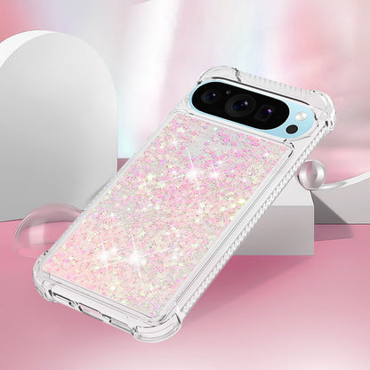 For Google Pixel 9A 8 Pro Case, Soft TPU Glitter Floating Liquid Phone Cover, Support Wireless Charging - Fslswt Series