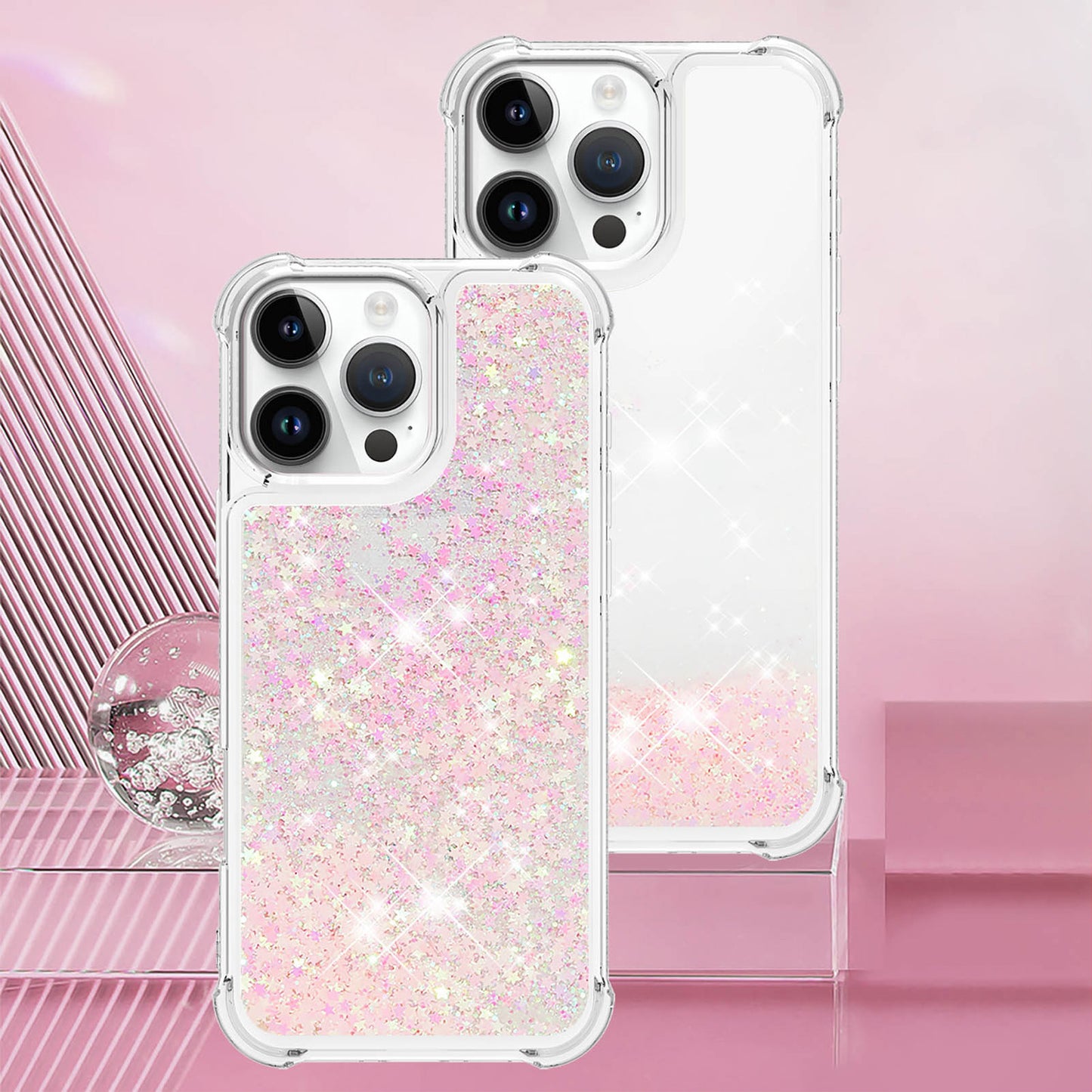 For iPhone 16e 15 Pro Max Case, Soft TPU Glitter Floating Liquid Phone Cover, Support Wireless Charging - Fslswt Series