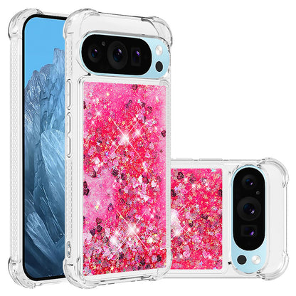 For Google Pixel 9A 8 Pro Case, Soft TPU Glitter Floating Liquid Phone Cover, Support Wireless Charging - Fslswt Series