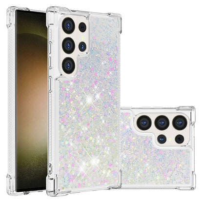 For Galaxy S25 Edge S24 Case, Soft TPU Glitter Floating Liquid Phone Cover, Support Wireless Charging - Fslswt Series