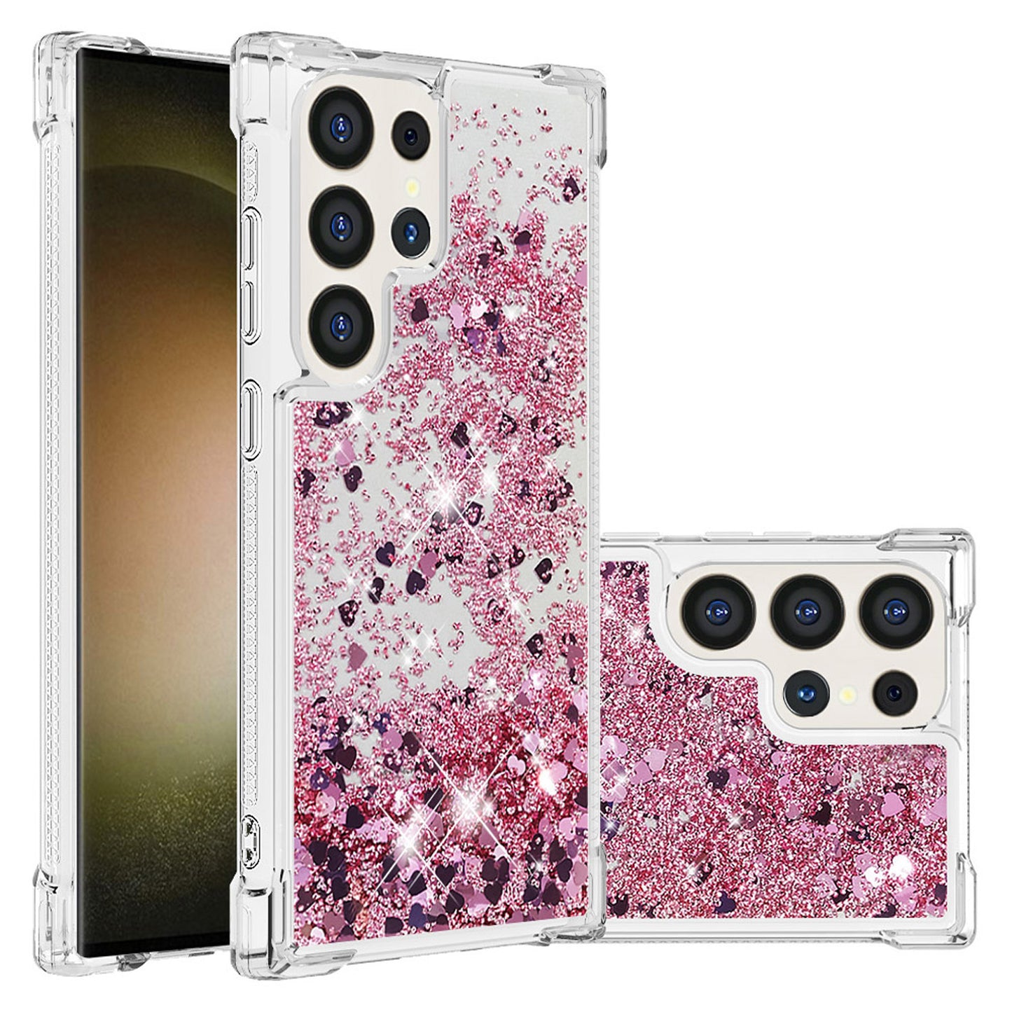For Galaxy S25 Edge S24 Case, Soft TPU Glitter Floating Liquid Phone Cover, Support Wireless Charging - Fslswt Series