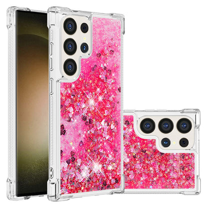 For Galaxy S25 Edge S24 Case, Soft TPU Glitter Floating Liquid Phone Cover, Support Wireless Charging - Fslswt Series