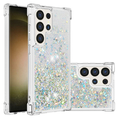 For Galaxy S25 Edge S24 Case, Soft TPU Glitter Floating Liquid Phone Cover, Support Wireless Charging - Fslswt Series