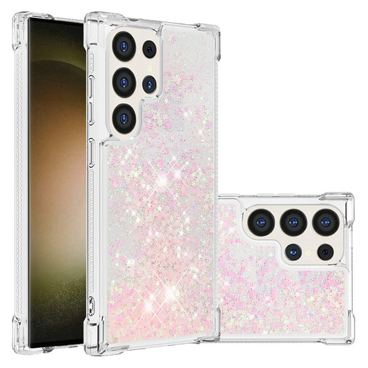 For Galaxy S25 Edge S24 Case, Soft TPU Glitter Floating Liquid Phone Cover, Support Wireless Charging - Fslswt Series