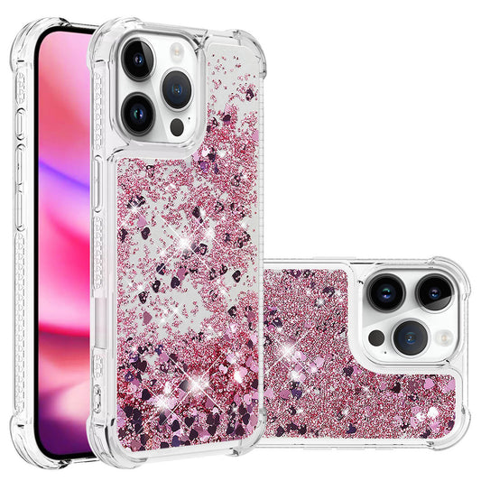 For iPhone 16e 15 Pro Max Case, Soft TPU Glitter Floating Liquid Phone Cover, Support Wireless Charging - Fslswt Series
