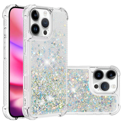 For iPhone 16e 15 Pro Max Case, Soft TPU Glitter Floating Liquid Phone Cover, Support Wireless Charging - Fslswt Series