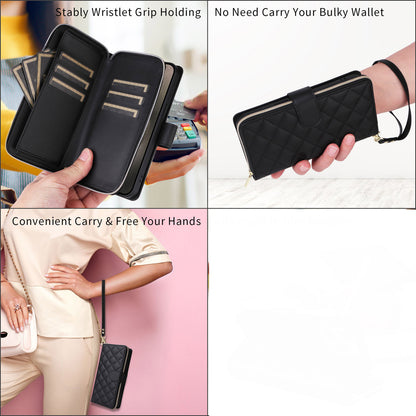 Wallet Case for iPhone 16e 15 Pro Max with Wrist Strap Crossbody Shoulder Strap, 9 Card Slots Zipper Purse, PU Leather Phone Cover - Hsxxfllgs Series