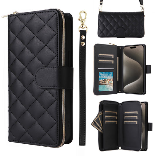 Wallet Case for Galaxy S25 FE S24 with Wrist Strap Crossbody Shoulder Strap, 9 Card Slots Zipper Purse, PU Leather Phone Cover - Hsxxfllgs Series