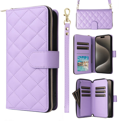 Wallet Case for iPhone 16e 15 Pro Max with Wrist Strap Crossbody Shoulder Strap, 9 Card Slots Zipper Purse, PU Leather Phone Cover - Hsxxfllgs Series