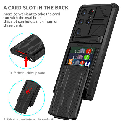 Detachable Card Holder Case for Galaxy S25 S24 Ultra, Dual-Layer Protective Case with Kickstand Heavy Duty Cover - Jgkb Series