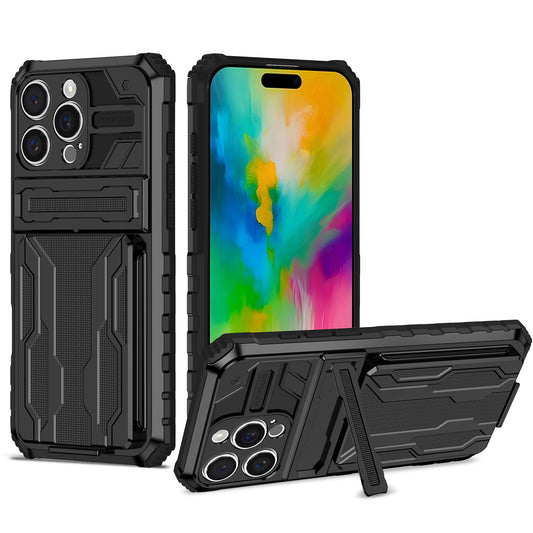 Detachable Card Holder Case for iPhone 16 15 Pro Max, Dual-Layer Protective Case with Kickstand Heavy Duty Cover - Jgkb Series
