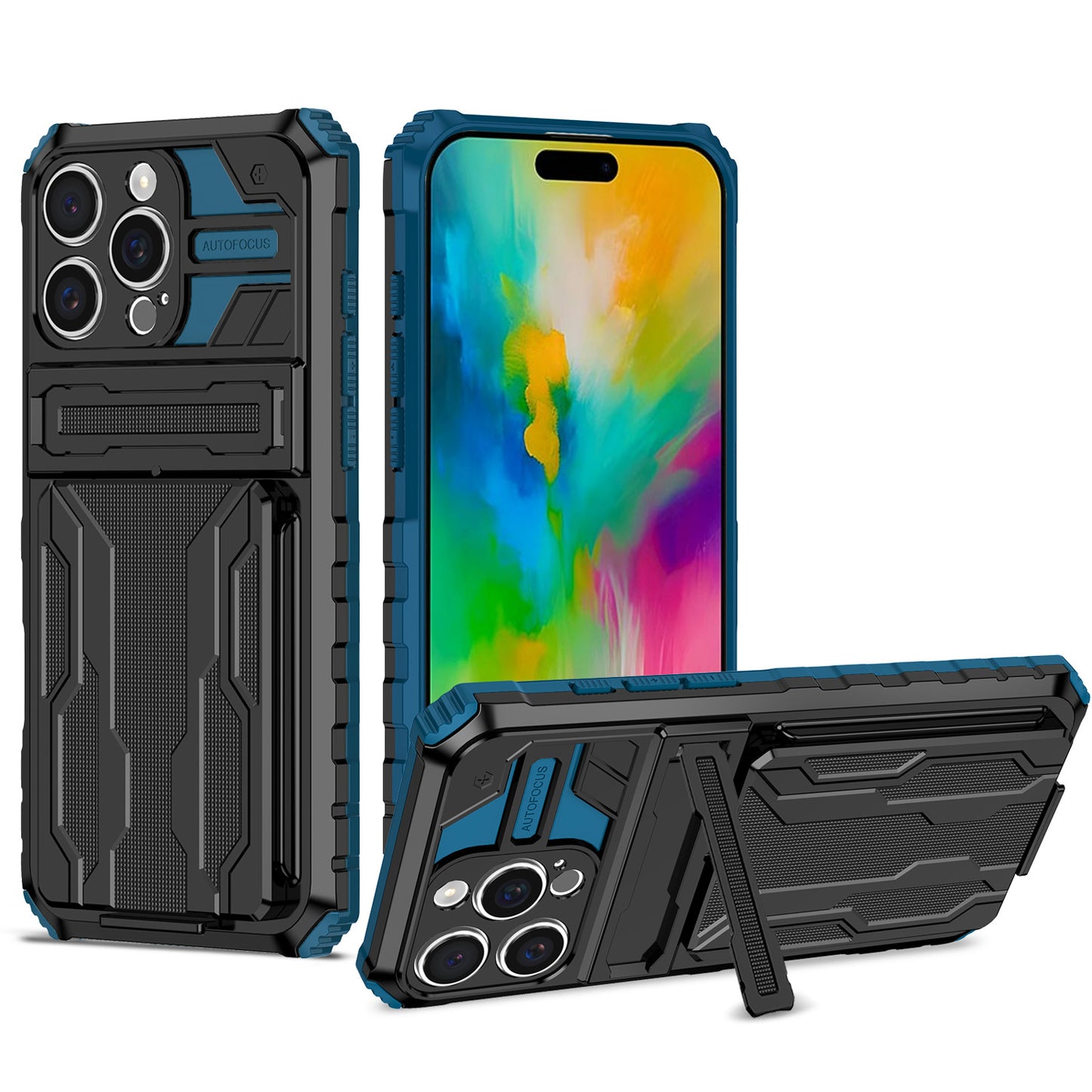 Detachable Card Holder Case for iPhone 16 15 Pro Max, Dual-Layer Protective Case with Kickstand Heavy Duty Cover - Jgkb Series