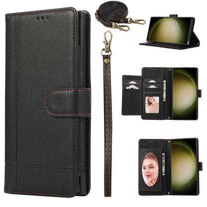 Crossbody Wallet for Sharp Aquos R9 Sense9 Sense8 with Mirror,  Adjustable Lanyard Strap, Wrist and Card Holder, PU Leather Flip Phone Cover - Jz6kxkkgs Series