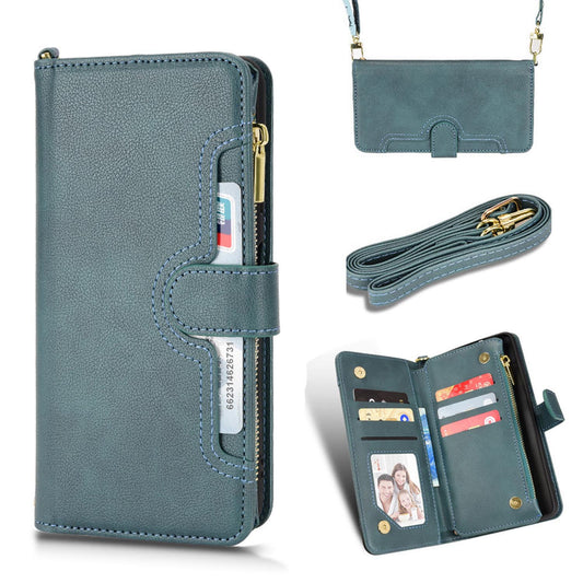 Compatible with Galaxy A54 A53 5G Wallet Case, 6 Card Holder 1 Zipper Coin Wallet 2 Cash Slot Lanyard Flip Leather Cover - Llbgspt Series