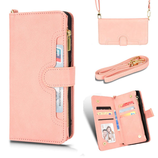 Compatible with iPhone 16 15 Pro Max Wallet Case, 6 Card Holder 1 Zipper Coin Wallet 2 Cash Slot Lanyard Flip Leather Cover - Llbgspt Series