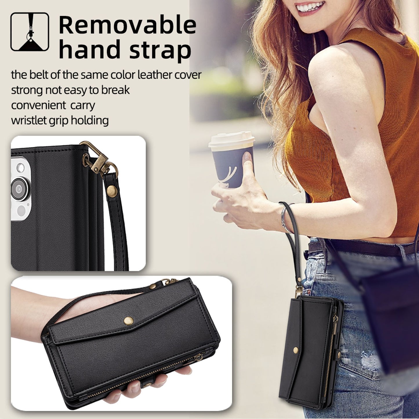Crossbody Wallet Case for Galaxy S25 Edge S24 FE, 5-Card Holder Magnetic Snap Strap Zipper Pocket Phone Cover - Llckdgngs Series